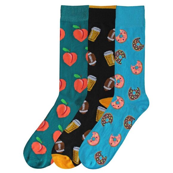 Doughnuts Football Pizza Mens 3-Pack Dress Socks - Picture 4 of 4
